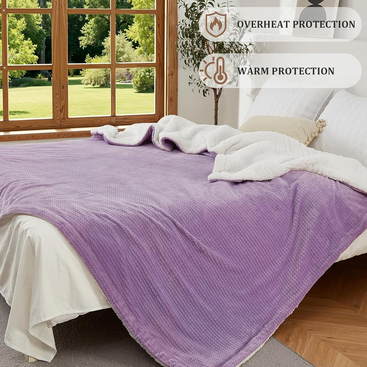 Garvee Electric Heated Blanket King Size with Dual Controllers, Fast Heating Throw with 4 Adjustable Heat Levels, Soft Waffle Embossed, Machine Washable, 90"x100" Purple