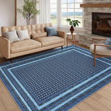 Garvee Blue Bedroom Decorative Accessory Contemporary Low Pile Printed Area Rug for Living Room Modern Soft Thin Washable Non Slip Foldable Carpet 9x12ft - Blue