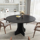Garvee 47 in Farmhouse Round Dining Table for 4-6 People, Wooden Circle Kitchen Table, Rustic Circular Breakfast Nook Furniture, Black - Black