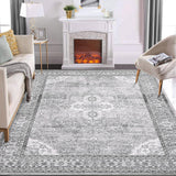Garvee Area Rug Grey 9x12 Living Room Rugs Washable Rug Large Boho Bedroom Rug Soft Floral Distressed Rug Indoor Non Slip Non-Shedding Aesthetic Carpet for Dining Room Nursery Kids Room Playroom - Gray