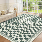 Garvee Washable 10x13 Area Rug Modern Abstract Checkered Non-Slip Soft Indoor Carpet Green - Green