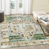Garvee Orange Green Area Rug for Living Room 8x10 Washable Rug Vintage Traditional Distressed Rug Ultra Soft Rug Non Slip Non Shedding Accent Rug Stain Resistant Throw Rug for Bedroom Dining Room - Orange Green