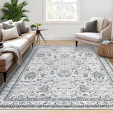 Garvee Persian Grey 8x10 Washable Rug Area Rug for Living Room Boho Floral Rug Non Slip Throw Rugs Soft Large Bedroom Rugs Low Pile Soft Stain Resistant Carpet for Dining Room Nursery - Gray