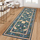 Garvee 2x6 Hallway Runner Rug Washable Boho Bird Floral Soft Kitchen Runner with Non Slip Backing Vintage Entryway Floor Mat Low Pile Stain Resistant Carpet for Bedroom Bathroom Farmhouse - Blue