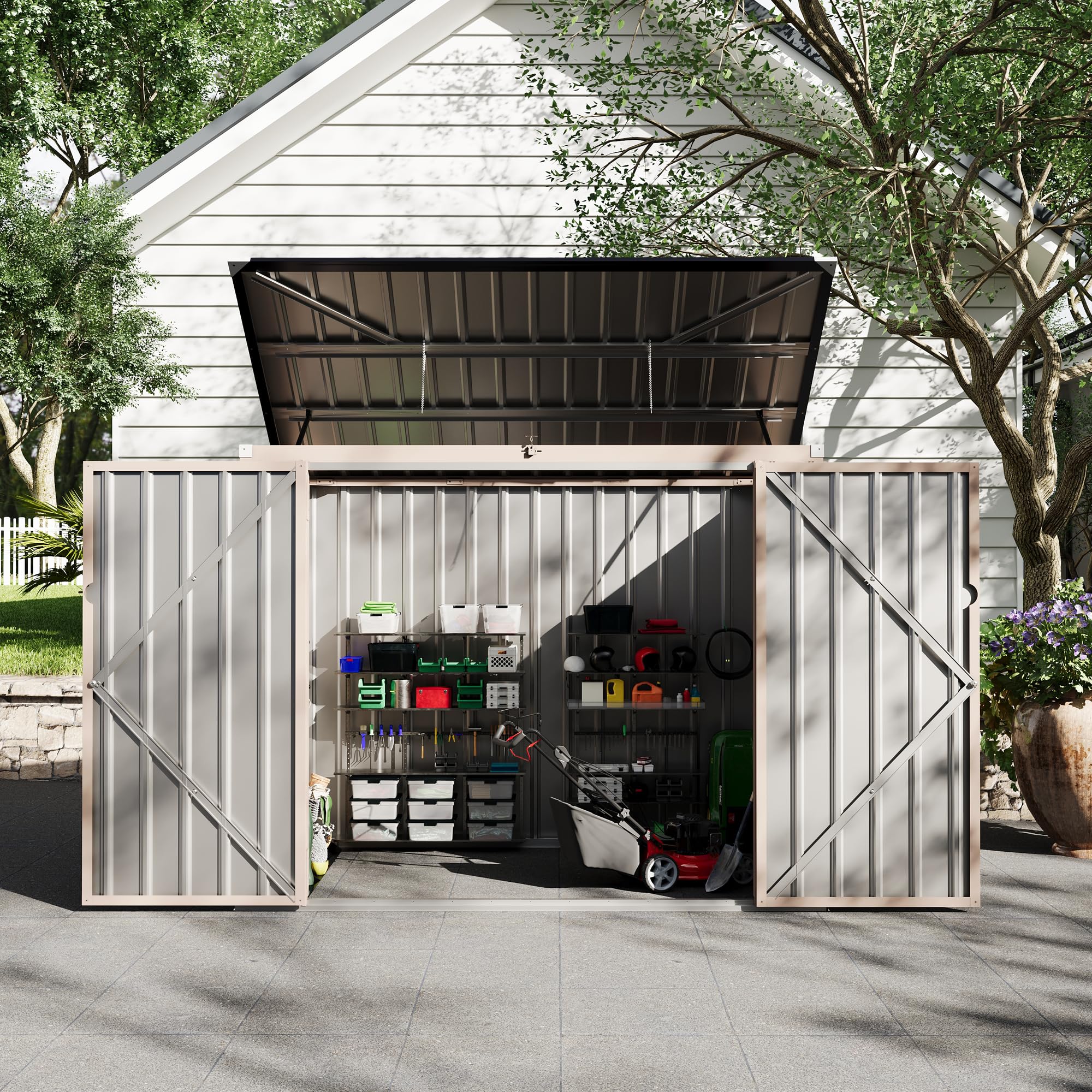 Garvee 3x6ft Metal Outdoor Storage Shed for 2 Trash Cans, Garbage Bin