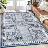 Garvee Area Rug 10'x13' Washable Blue Vintage Rug Non-Slip Thin Floral Print Mat for Living Room Bedroom Dining Room - Blue