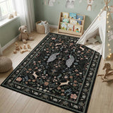 Garvee Living Room Rug 8x10 Washable Floral Non Slip Low Pile Soft Black for Bedroom Dining Room Office - Black