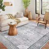 Garvee Living Room Rug 10x13 Vintage Medallion Washable Soft Non-Slip Boho Floral Distressed Grey Carpet for Bedroom Dining Room Nursery Office Dorm - Gray