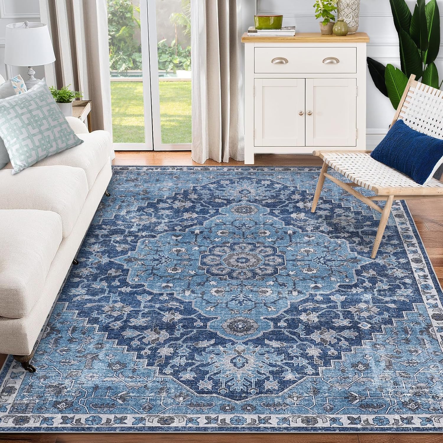 Garvee Oriental Vintage Medallion Floral Non Slip Area Rug for Living Room and Bedroom, Soft and Washable Design