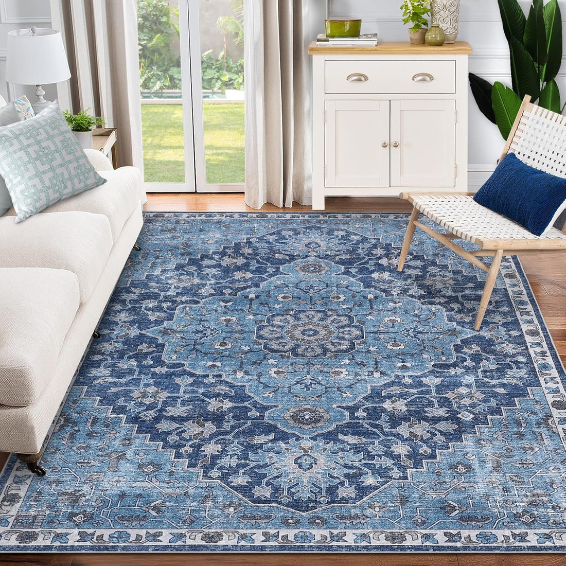 Garvee Oriental Vintage Medallion Floral Non Slip Area Rug for Living Room and Bedroom, Soft and Washable Design