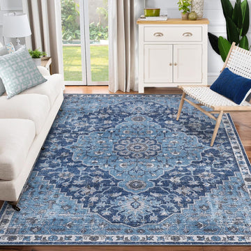 Garvee Oriental Vintage Medallion Floral Non Slip Area Rug for Living Room and Bedroom, Soft and Washable Design