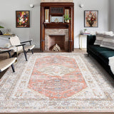 Garvee Oriental Area Rug 5x7 Washable Rug Stain Resistant Rugs Non Slip Entry Mat Large Soft Distressed Farmhouse Rugs for Bedroom Indoor Floor Accent Carpet, Light Orange - Light Orange