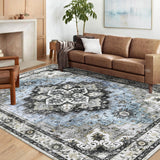 Garvee Area Rug 10x13 Washable Vintage Medallion Rug Blue for Living Room Bedroom Dining Room Nursery - Light Blue
