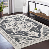 Garvee Vintage Medallion Textured Area Rug for Living Room Traditional Indoor Low Pile Floor Cover Non Slip Backing Non-Shedding Throw Carpet for Bedroom Dining Room Home Office Floor Decor - Gray