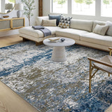 Garvee 5x7 Modern Abstract Faux Wool Rug Navy Ultra-Soft Low Pile Accent Rug for Bedroom - Navy Blue