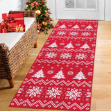 Garvee Christmas Runner Rug Snowflake Xmas Tree Boho Hallway Area Rug 2x8 Feet Machine Washable Floor Carpet for Kitchen Laundry Living Room - Red