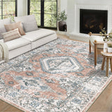 Garvee Washable Area Rug - Vintage Low-Pile Carpet, Non-Slip, Stain Resistant, Machine Washable, for Living Room Bedroom Bathroom Entryway Dorm Kitchen - Pink