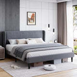 Garvee King Bed Frame, Platform Bed Frame with Upholstered Wingback Headboard, Heavy-Duty Frame Support, Noise-Free, Easy Assembly, No Box Spring Needed, Dark Gray - KING-Dark Gray