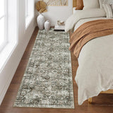 Garvee Traditional Distressed Bathroom Area Rug Thin 2x6 Grey Camel Runner Rug for Hallway and Kitchen - Gray Camel