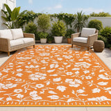 Garvee 8x10 Outdoor Rug Floral Waterproof Camping Rug Vintage Plastic Straw Rug Orange Portable UV Resistant - Orange