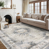 Garvee Vintage Area Rug 8x10 Large Living Room Area Rug Machine Washable Bedroom Rug Soft Distressed Dining Room Rug Low Pile Non Slip Throw Floor Carpet Medallion Rug for Home Office, Sage - Light Green