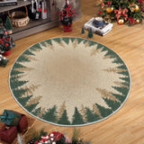 Garvee 4ft Small Round Rug Christmas Decor Circle Rug Washable Indoor Throw Floor Covers Xmas Decorative Round Area Rug Snowflake Boho Rug Non-Slip Festival Carpet for Living Room Bedroom, Green - Green