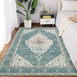 Garvee Green 5x7 Vintage Medallion Print Boho Area Rug, Washable Low Pile Carpet with Non-Slip Rubber Backing, Foldable Non-Shedding Floor Mat for Dining Room, Office, Bedroom, Living Room - Green