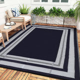 Garvee Outdoor 9x12 Waterproof Reversible Rug Plastic Straw Rug for Patios, Decks, Porch, Camper, Balcony, Backyard, Picnic, RVs - Modern Washable Rug Foldable Outdoor Carpet Panel, Dark Blue - Dark Blue