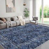 Garvee Navy Blue 4x6 Area Rug Blue Vintage Non Slip Low Pile Soft Faux Wool Indoor Carpet for Living Room Bedroom Playroom Nursery - Navy Blue
