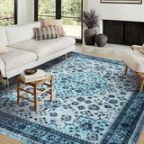 Garvee Washable Area Rug Vintage Foldable Thin Soft Low-Pile Non-Slip Stain Resistant Carpet Blue 5x7ft Indoor Outdoor - Blue