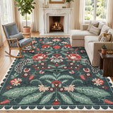 Garvee Large Living Room Rug 10x13 Washable Non Slip Boho Floral Carpet Grey Green Vintage Aesthetic - Gray Green