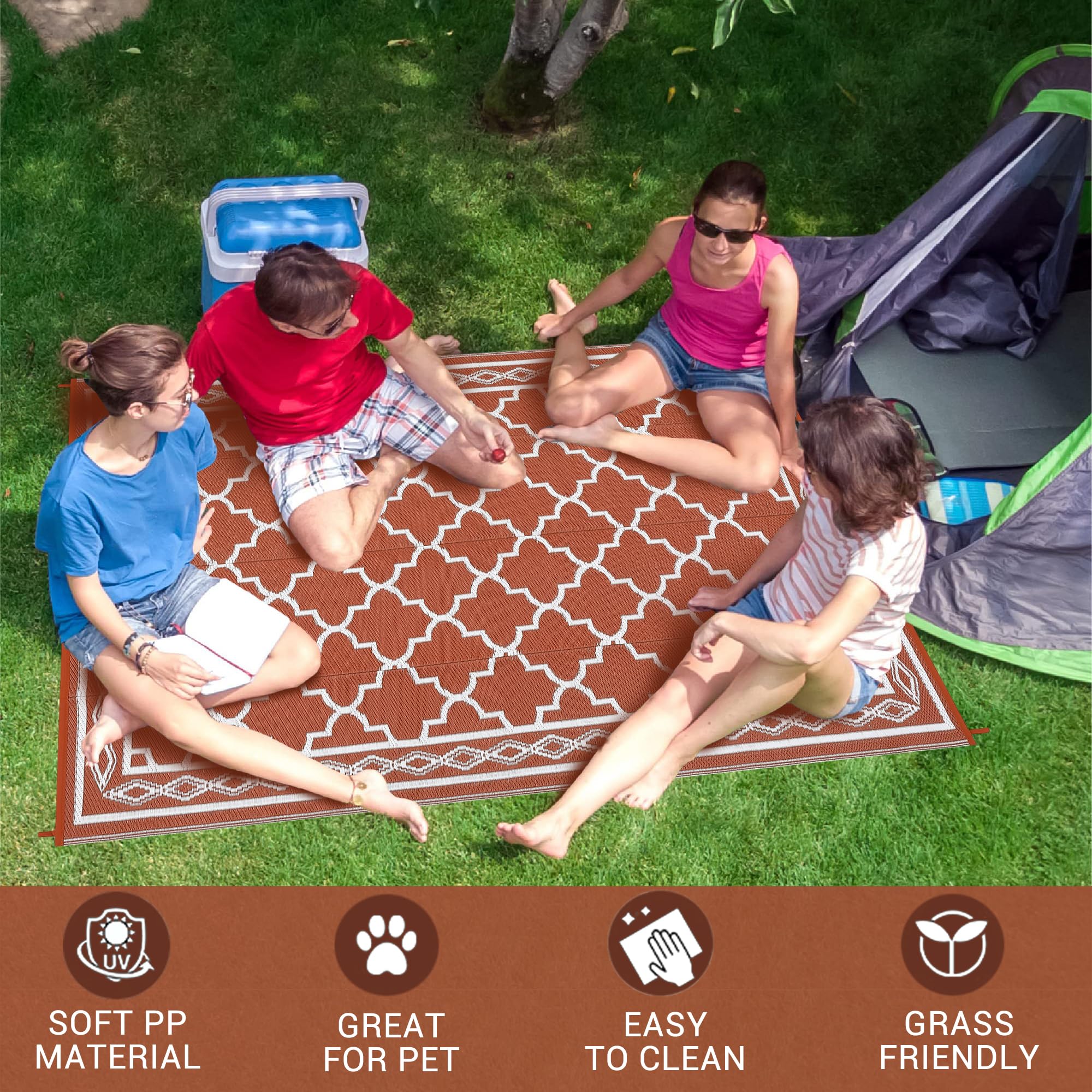 GARVEE Large Outdoor Rugs 9x18 Waterproof Reversible Plastic Straw