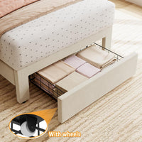 Garvee Twin Bed Frame With Under-bed Drawer, White velvet Upholstered Platform Bed with Wave Headboard for Kids / Girls, Wooden Slats Support, No Box Spring Needed, Beige
