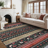 Garvee Floral Area Rug 8x10 Washable Rug for Living Room Soft Boho Rug Non Slip Dining Room Throw Area Rug Stain Resistant Large Bedroom Geometric Carpet for Girls Home Decor, Black - Black/Red