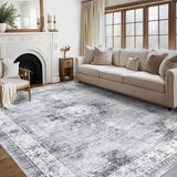 Garvee Vintage Washable Area Rug – Non-Slip Stain-Resistant Low-Pile Soft Carpet for Living Room, Bedroom, Office, and Home Decor - Gray