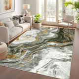 Garvee Modern Washable Rugs 5x7 Neutral Abstract Throw Rugs, Non-Slip Abstract Accent Carpet with Marble Swirl Pattern, Stain-Resistant Low Pile Indoor Carpet Rug for Living Room, Bedroom, Green - Green