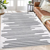 Garvee Washable Rug 9x12 Large Neutral Rug Boho Rug Modern Geometric Rugs for Living Room Rug Bedroom Office Dining Room Moroccan Rug Contemporary Stripe Rug Electic Line Pattren Rug Grey Rug - Gray