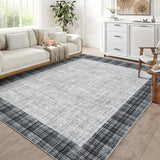 Garvee Area Rug 9x12 Washable Rugs Modern Plaid Rug Stain Resistant Accent Rugs Low Pile Non Slip Indoor Floor Cover Soft Carpet for Bedroom Living Room, Grey - Gray