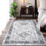 Garvee Large Rug 8x10 Vintage Living Room Area Rug Stain Resistant Washable Rug Non Slip Oriental Area Rug Ultra Soft Rug Low Pile Accent Rug Distressed Rug for Bedroom Living Room, Grey - Gray