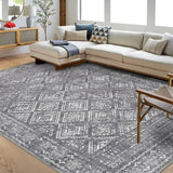 Garvee Boho Grey 8x10 Area Washable Rugs for Living Room Soft Large Area Rug Non Slip Vintage Rug Boho Distressed Accent Rug Indoor Low Pile Throw Carpet for Bedroom Nursery Home Office Dining - Gray