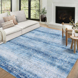 Garvee Washable Area Rug 8x10 Rug for Living Room Non Slip Large Area Rug for Bedroom Vintage Floral Rug Distressed Blue Rug Chenille Carpet Stain Resistant Throw Rugs for Dining Room Blue 8'x10' - Blue