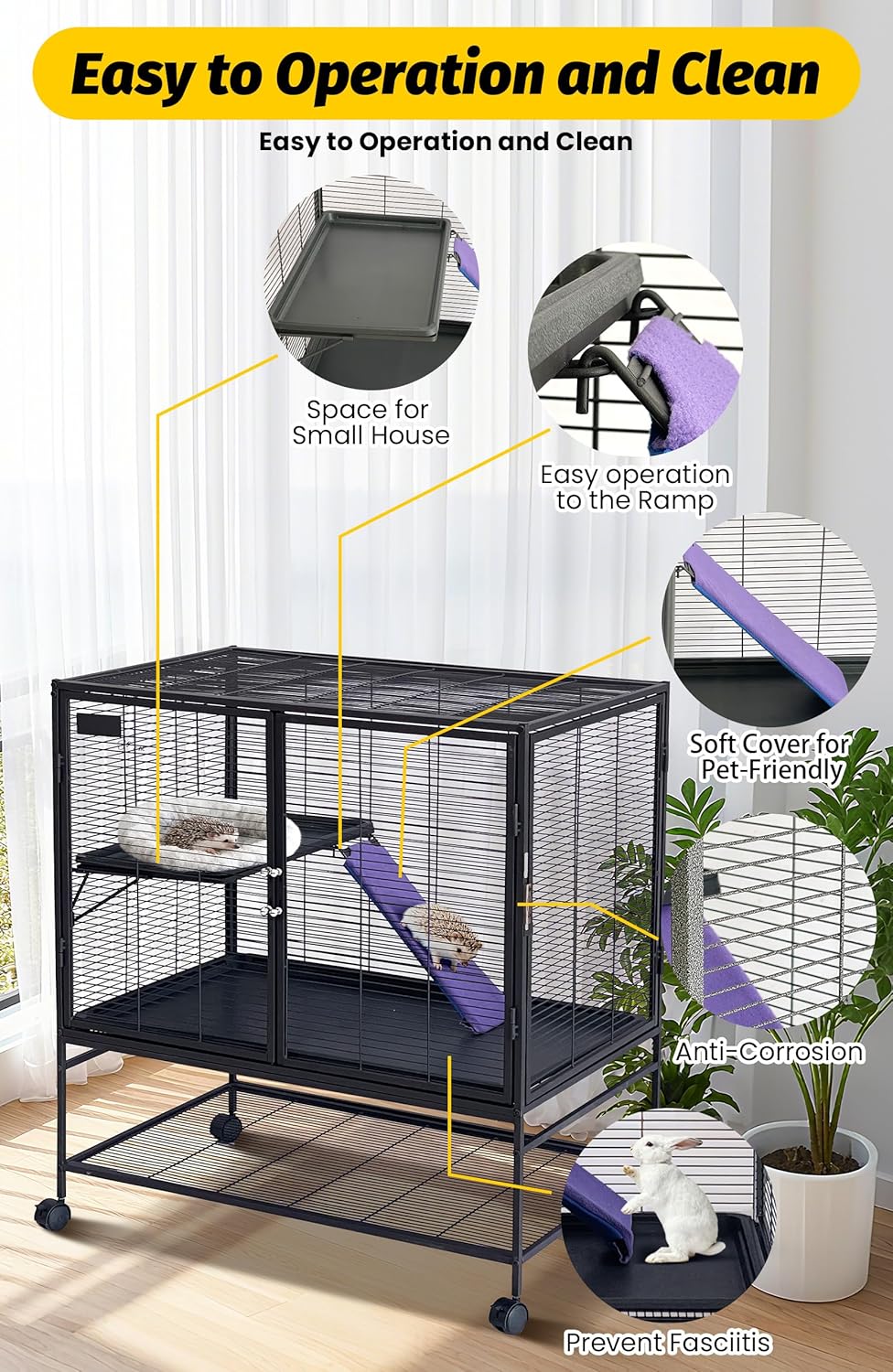 Garvee Metal Small Animal Cage, 39"H Multi-Level Ferret Cage for Small Animals - Large Hamster Cage with Removable Ramp, Removable Tray for Chinchilla, Rabbit, Guinea Pigs, Hedgehog, Gerbil