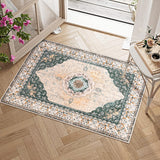 Garvee Boho Vintage Floral Area Rug 2x3 Washable Soft Faux Lamb Velvet Non-Slip Carpet for Bedroom Bathroom Kitchen Entryway Office - Green