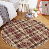 Garvee 5ft Round Plaid Area Rug Washable Non-Slip Low Pile Carpet, Soft Farmhouse Round Rug for Living Room Bedroom Nursery, Red - Red