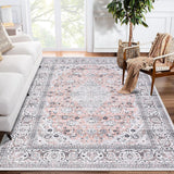 Garvee Oriental Pink 5x7 Area Rug, Boho Washable Rug Modern Vintage Rugs for Living Room Bedroom Bohemian Office Area Rugs Medallion Distressed Carpet Farmhouse Floor Cover - Pink