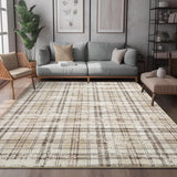 Garvee Plaid Beige 10x13 Large Area Rugs, Machine Washable Rug Modern Print Decorative Plaid Non Slip Low Pile Rug Irregular Plaid Indoor Carpet for Living Room Bedroom Office - Beige