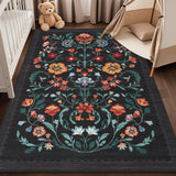 Garvee Washable Rug 5x7 Floral Non Slip Area Rug for Living Room Bedroom Black - Black