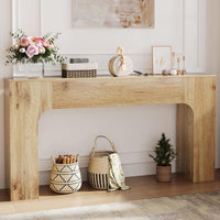 Garvee 63" Farmhouse Console Table Slim Wood Sofa Side Table Narrow Rustic Foyer Furniture for Living Rooms Hallways Apartments, Oak