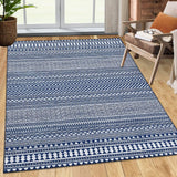 Garvee Moroccan Area Rug 4x6 Boho Geometric Floor Cover Soft Chenille Indoor Area Rugs Machine Washable Vintage Floor Carpet for Living Room Bedroom Non-Slip Floor Decor Foldable Thin Rug Navy - Blue