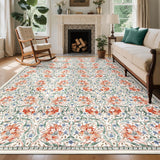 Garvee Area Rugs 8x10 Retro Floral Washable Rug Soft Non Slip Backing for Living Room Bedroom Dining Room Playroom Nursery Home Decor - Beige Multi